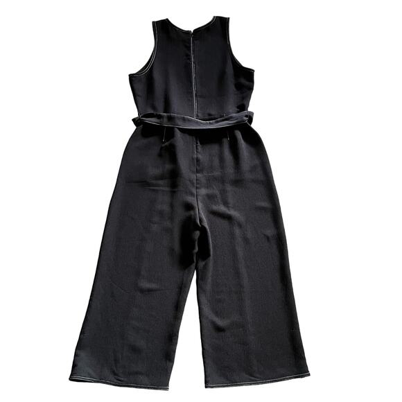 Greylin Isla Jumpsuit LARGE Contrast Stitching Crop Wide Leg Belted Crepe Tie - Picture 5 of 11